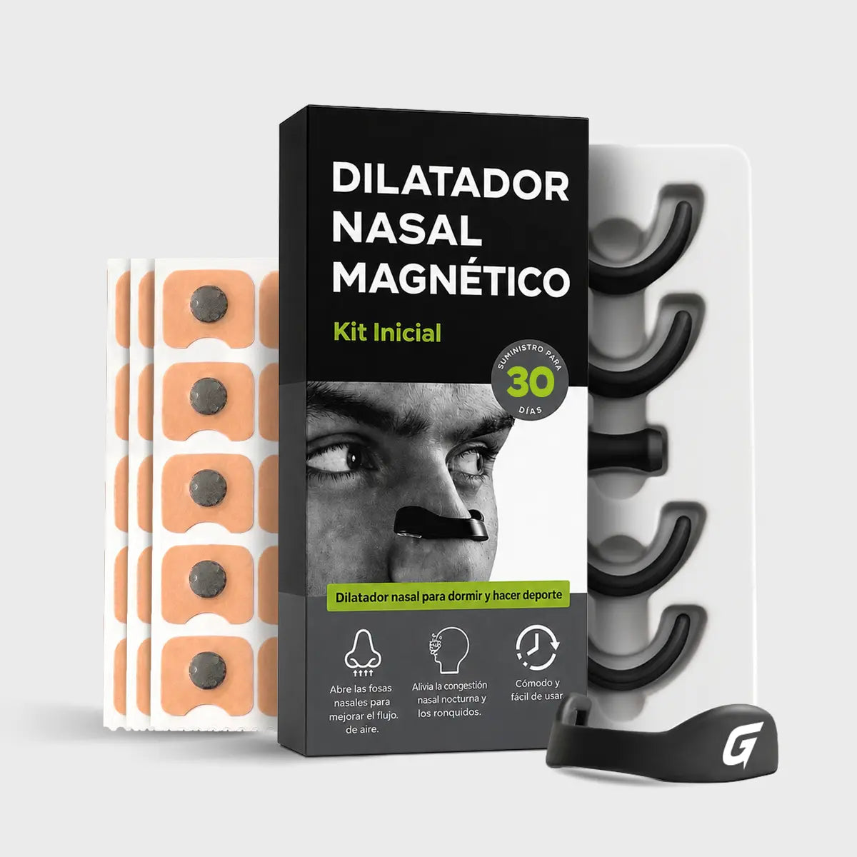 Bandas nasales magnéticas marca gronex 30 usos, para respirar mejor, alivia ronquidos, alivia rinitis, alivia tabique desviado y ayuda a la congestión nasal