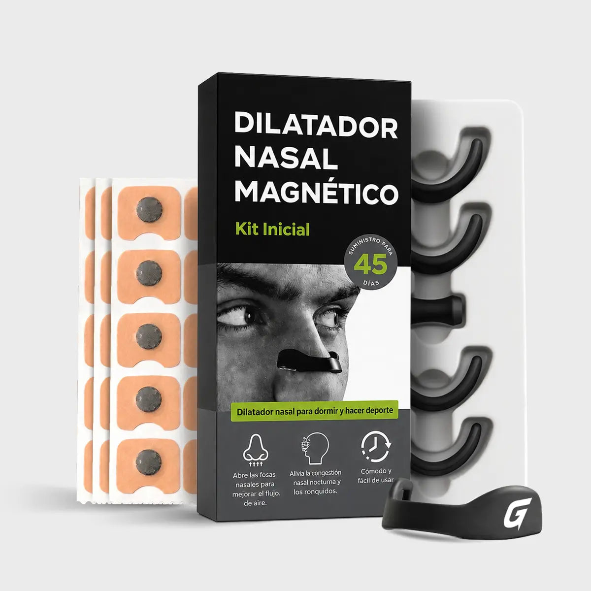 Bandas nasales magnéticas marca gronex 45 usos, para respirar mejor, alivia ronquidos, alivia rinitis, alivia tabique desviado y ayuda a la congestión nasal