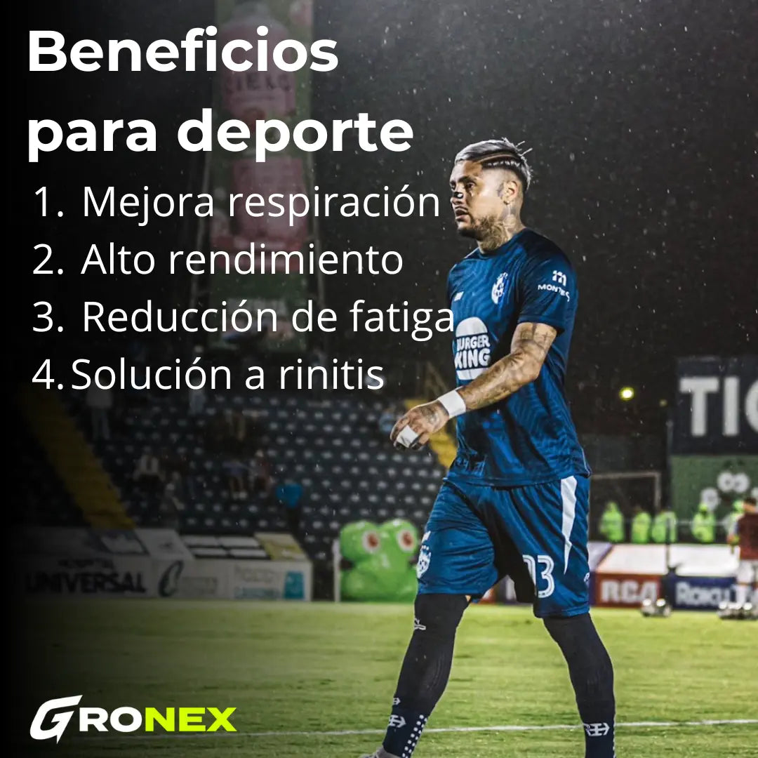 Beneficios de las tiras nasales Gronex, más oxígeno, mejor rendimiento en fútbol y deporte